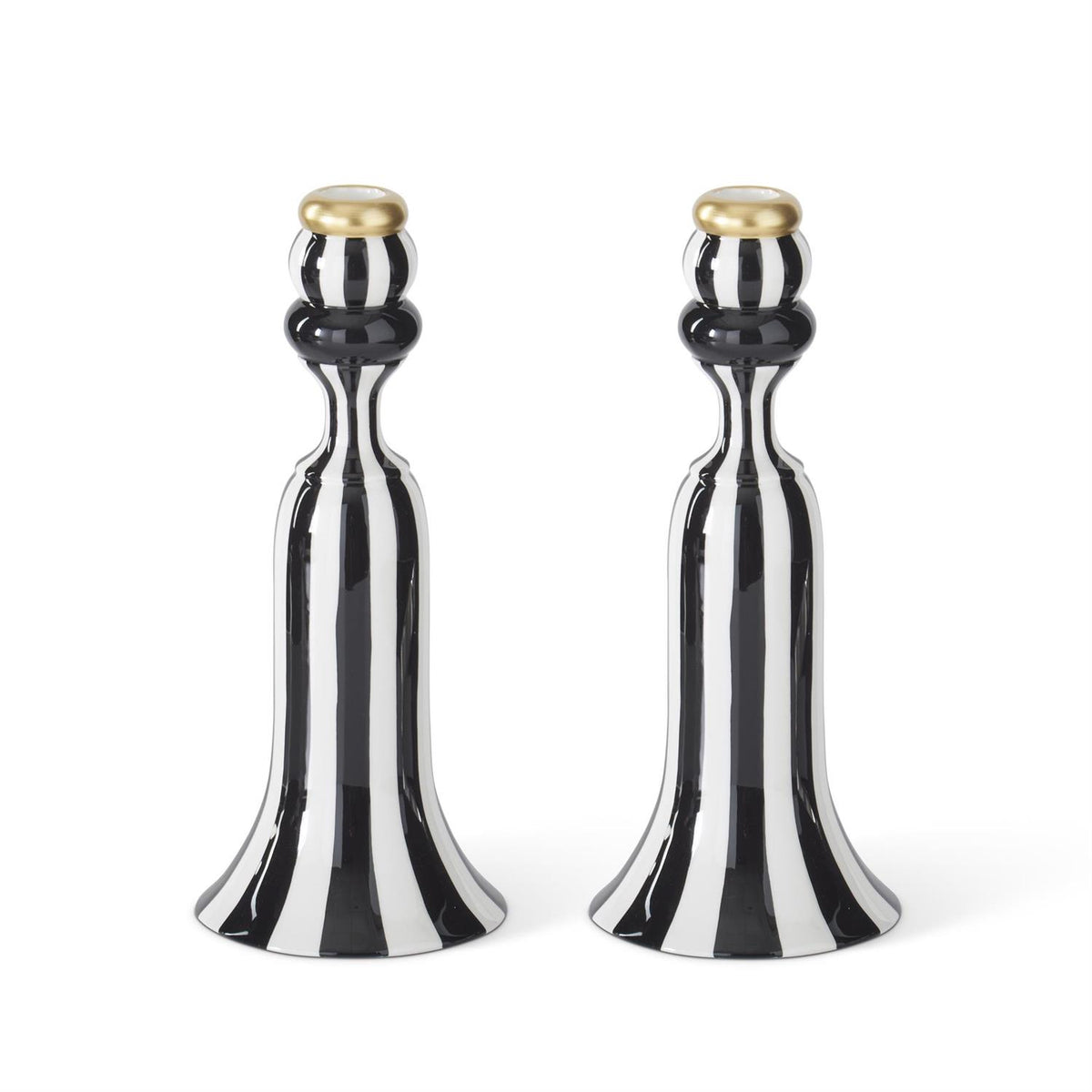 10" BLACK & WHITE STRIPED CERAMIC TAPER CANDLEHOLDER