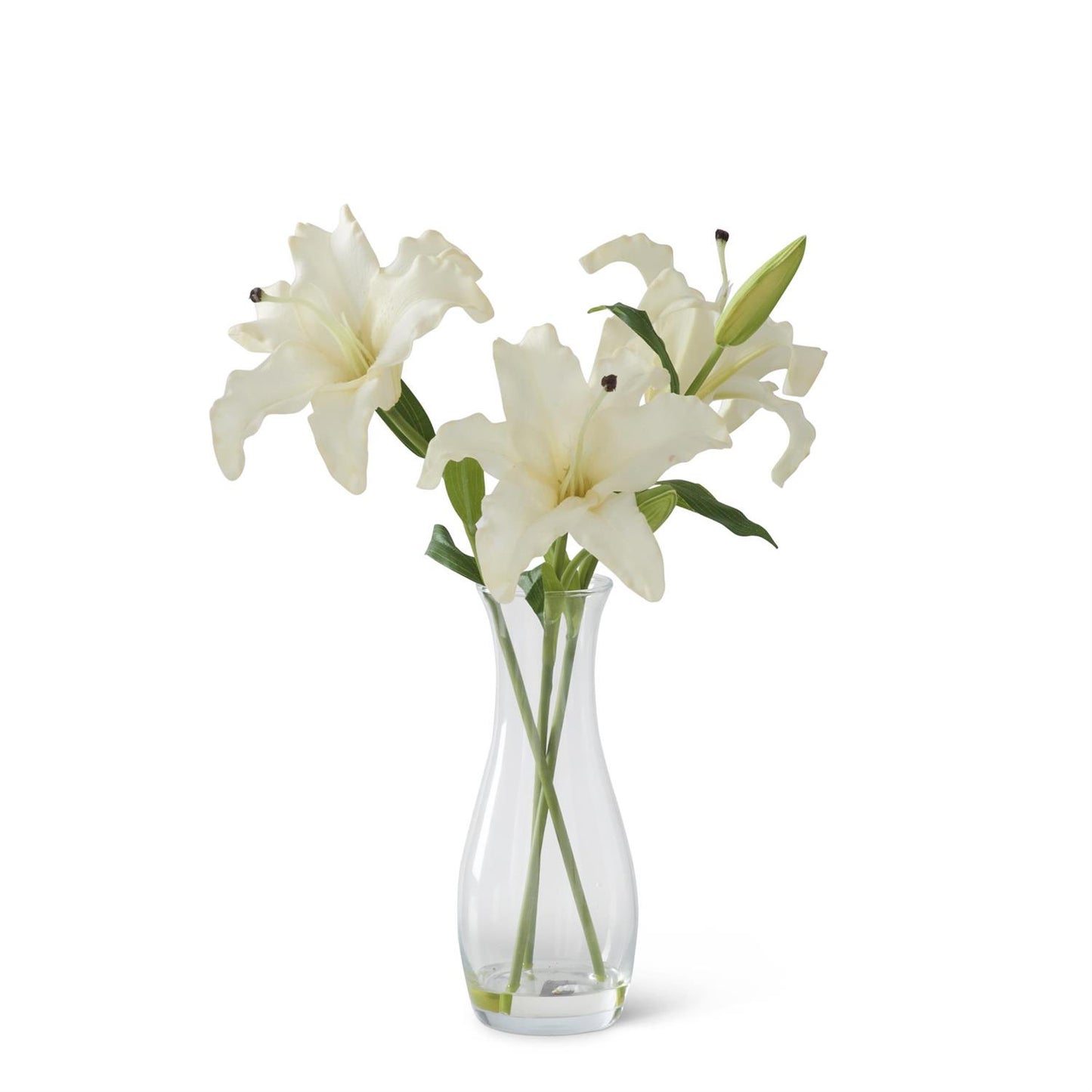 18.5" White Real Touch Lily w/3 Blooms & 2 Buds in Vase