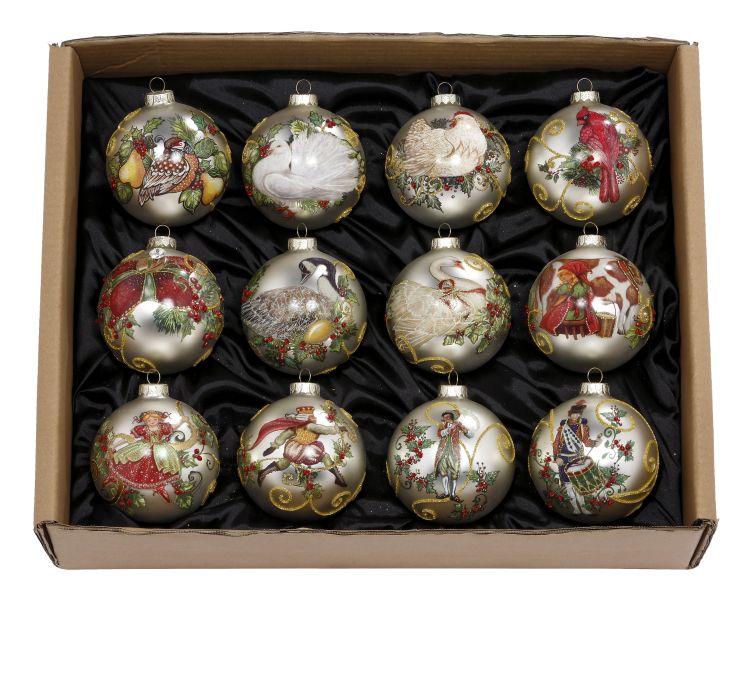 12 Days of Christmas Ornament, Box of 12 - 4.5 Inches