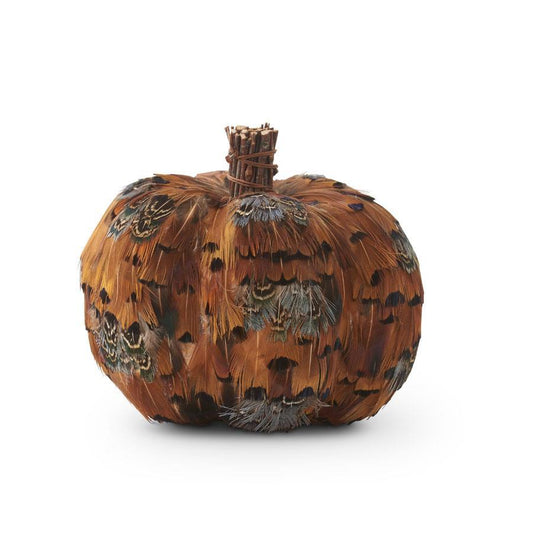 Orange & Brown Feather Pumpkin w/Twig