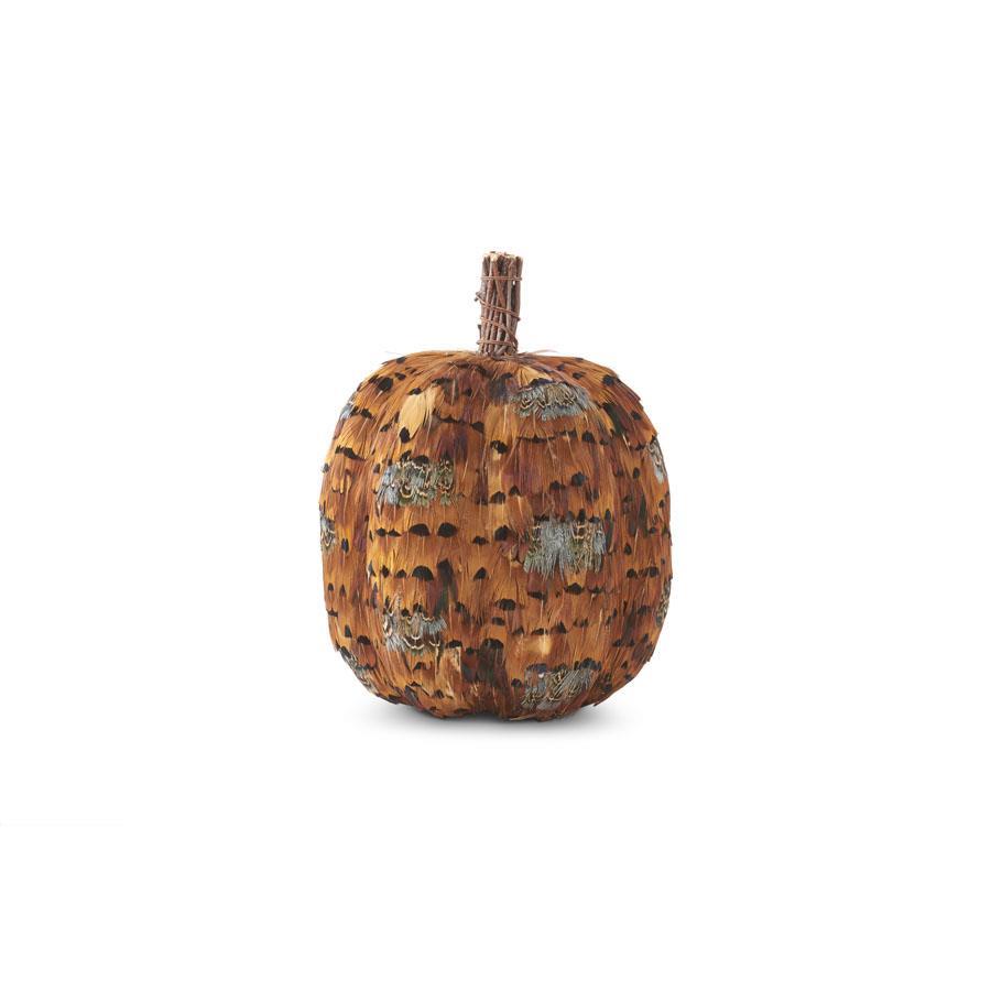 Orange & Brown Feather Pumpkin w/Twig