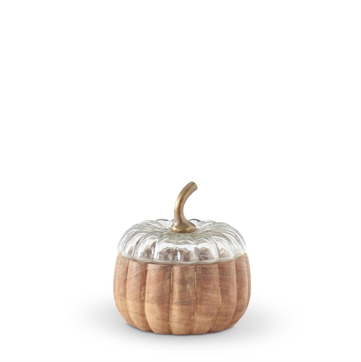 ACACIA WOOD PUMPKIN CONTAINERS W/GLASS LID