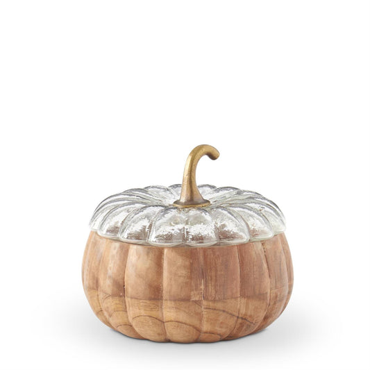 ACACIA WOOD PUMPKIN CONTAINERS W/GLASS LID