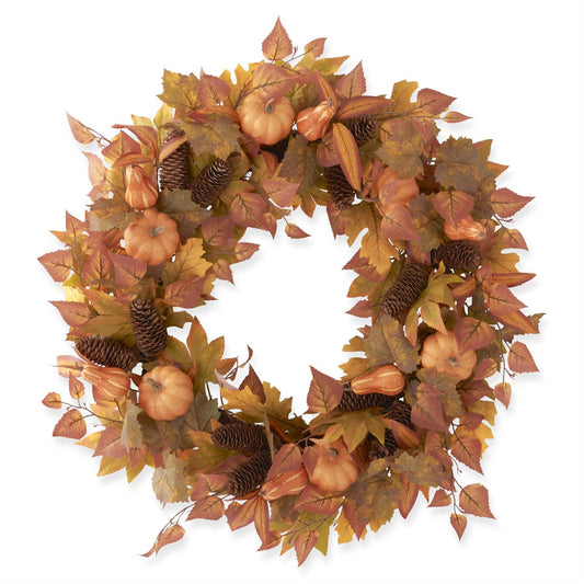 30" FALL LEAVES GOURDS & PUMPKINS WREATH