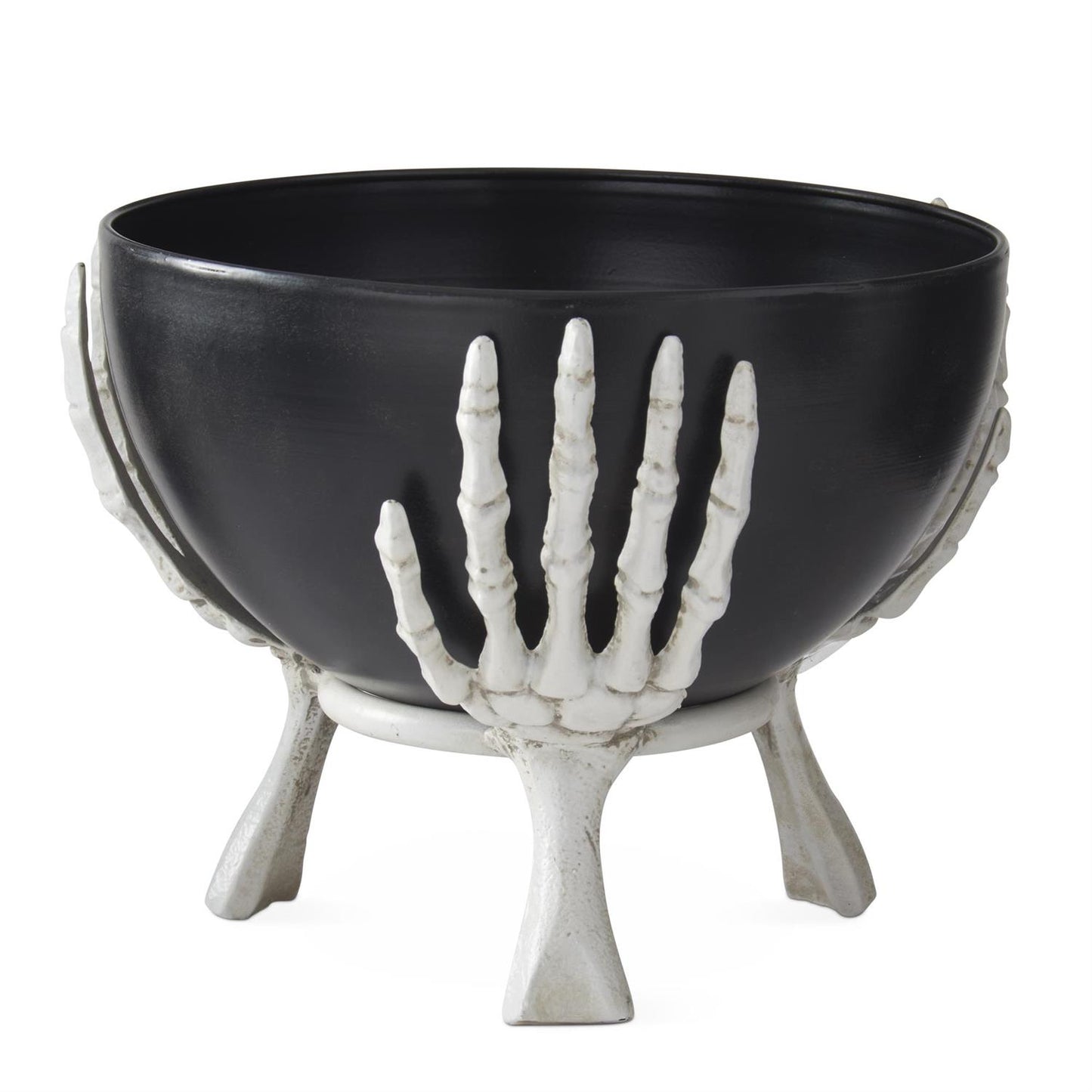 7.5" WHITE METAL SKELETON HANDS PEDESTAL W/REMOVABLE BLACK BOWL
