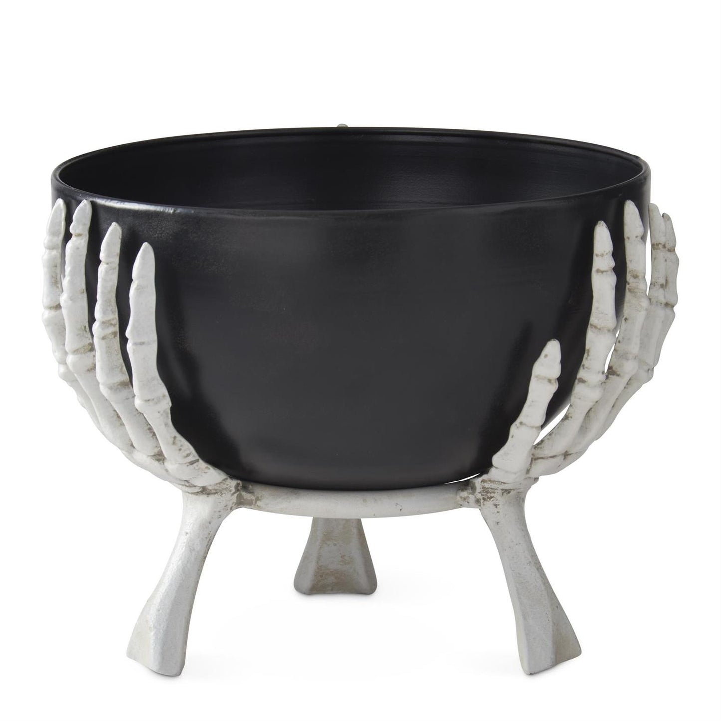 7.5" WHITE METAL SKELETON HANDS PEDESTAL W/REMOVABLE BLACK BOWL