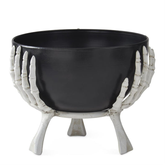 7.5" WHITE METAL SKELETON HANDS PEDESTAL W/REMOVABLE BLACK BOWL