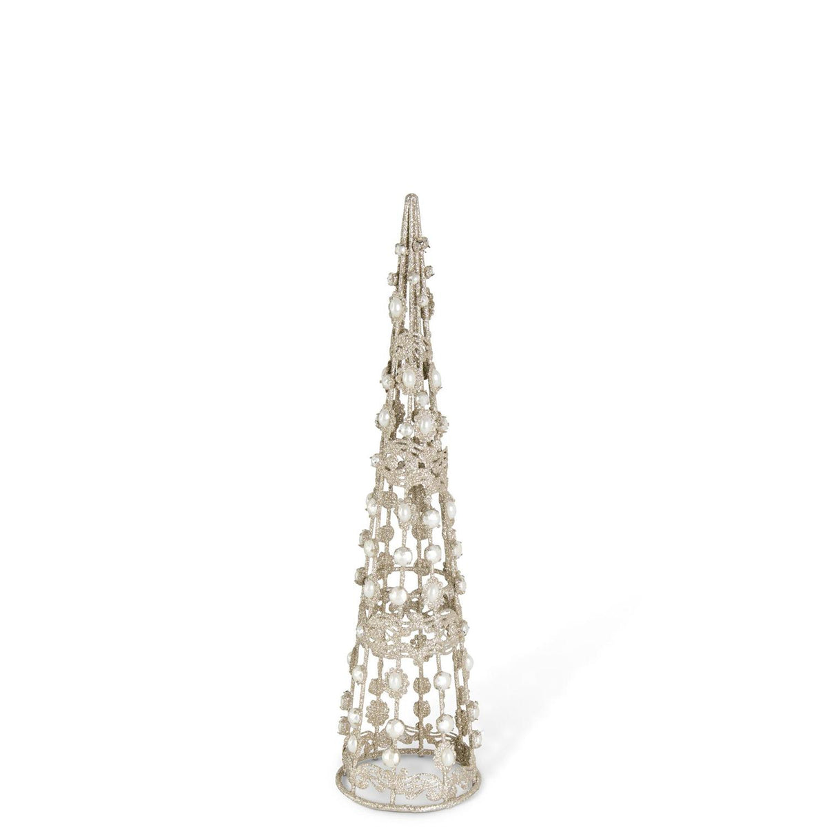 CHAMPAGNE FILIGREE WIRE CONE TREES W/PEARLS