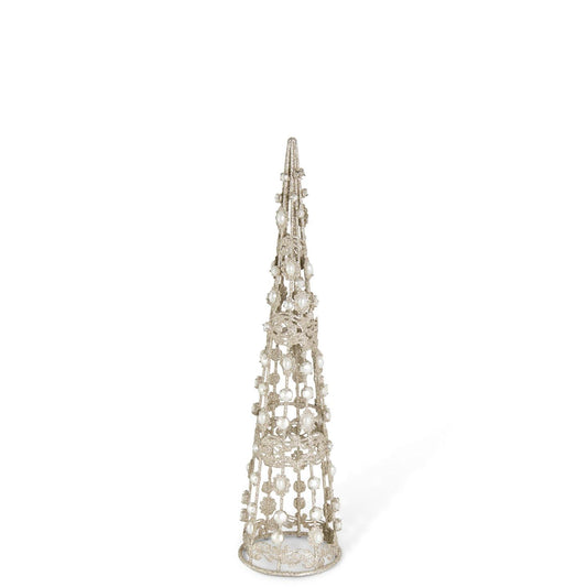 CHAMPAGNE FILIGREE WIRE CONE TREES W/PEARLS