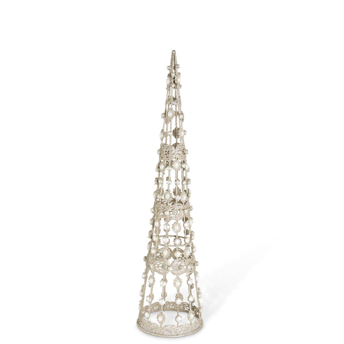 CHAMPAGNE FILIGREE WIRE CONE TREES W/PEARLS