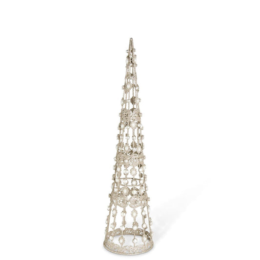 CHAMPAGNE FILIGREE WIRE CONE TREES W/PEARLS