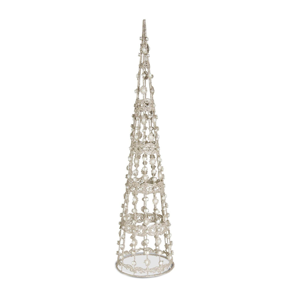 CHAMPAGNE FILIGREE WIRE CONE TREES W/PEARLS