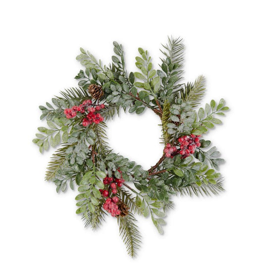 11" Glittered Boxwood Berry Pinecone and Fir Candle Ring