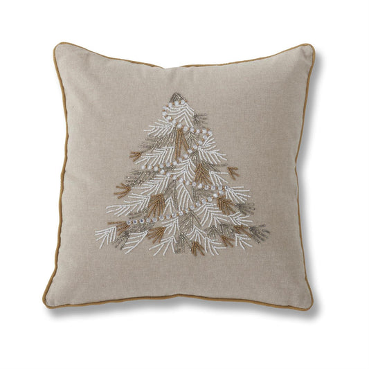 18" Square Cotton Beaded Christmas Tree Pillow