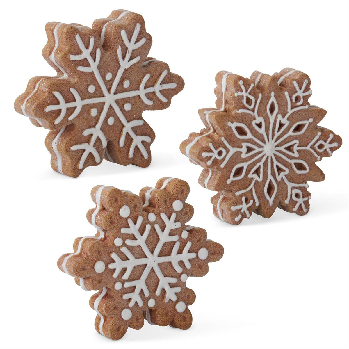 ASSORTED 5" RESIN GINGERBREAD SNOWFLAKES W/WHITE ICING OUTLINE