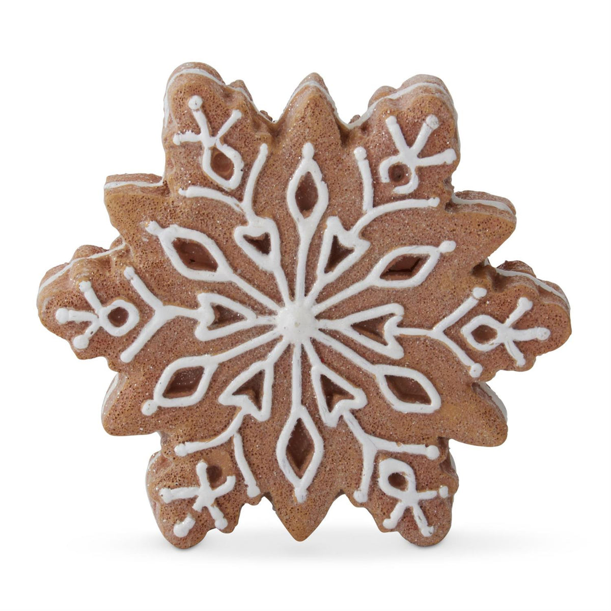 ASSORTED 5" RESIN GINGERBREAD SNOWFLAKES W/WHITE ICING OUTLINE