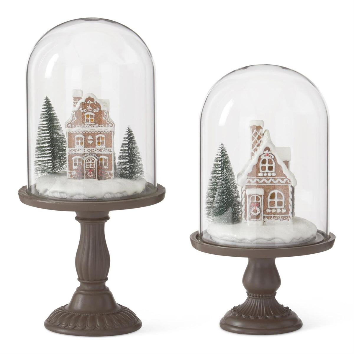LED Gingerbread Houses Cloche w/Timers