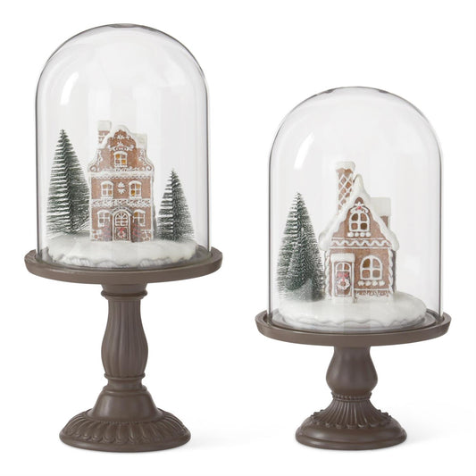 LED Gingerbread Houses Cloche w/Timers