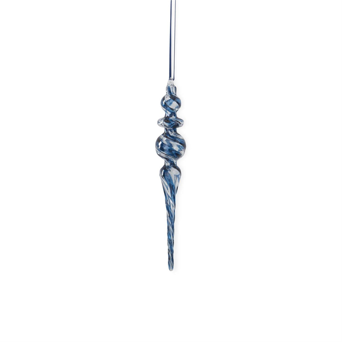 8.5 INCH BLUE & CLEAR GLASS FINIAL ORNAMENT