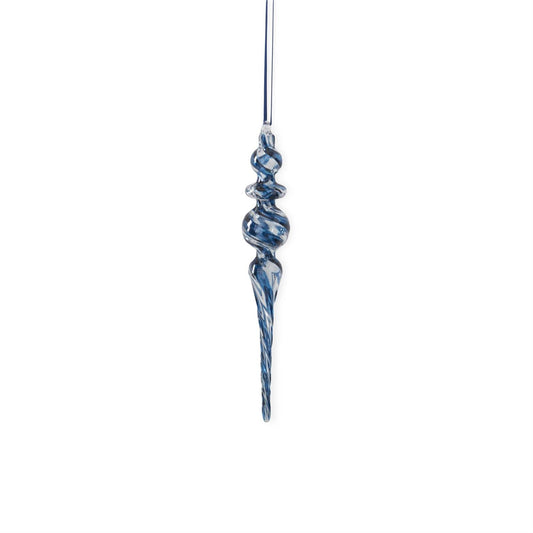 8.5 INCH BLUE & CLEAR GLASS FINIAL ORNAMENT