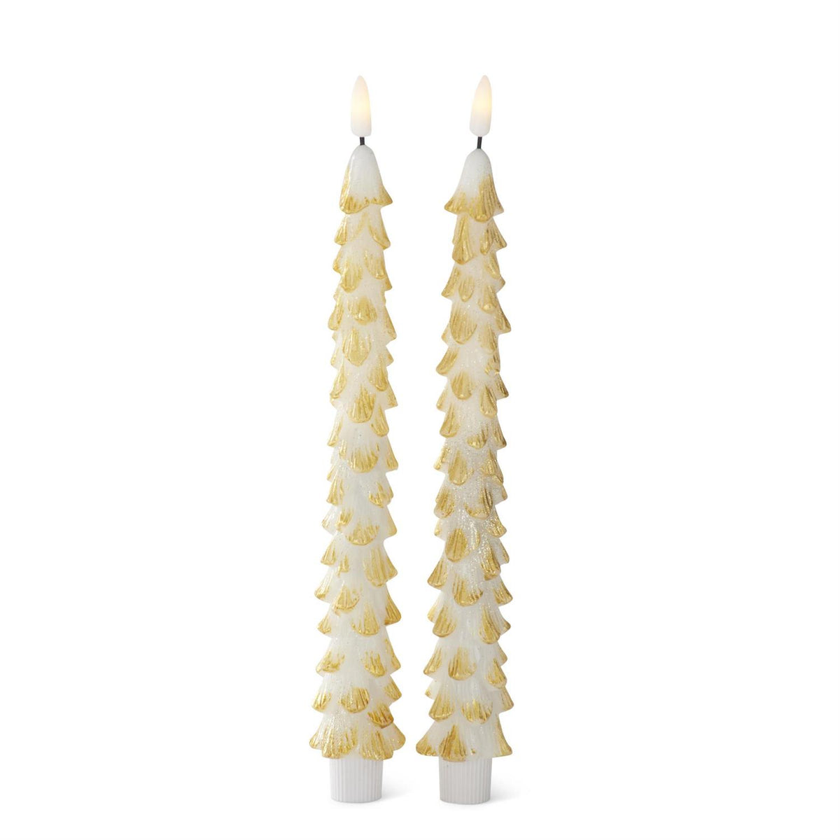 Set/2 Gold Wax LED Christmas Tree Taper Candles