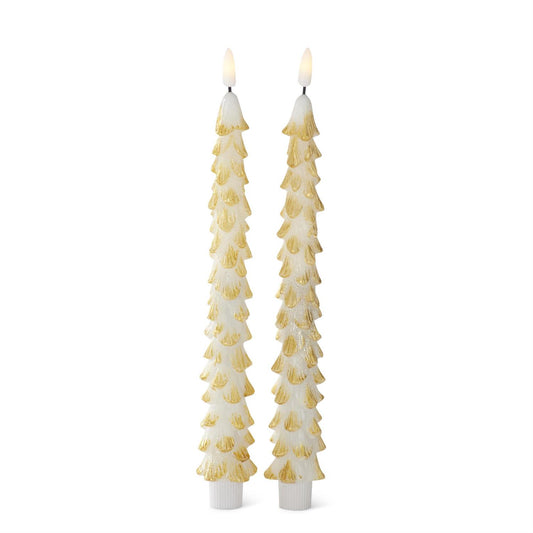 Set/2 Gold Wax LED Christmas Tree Taper Candles