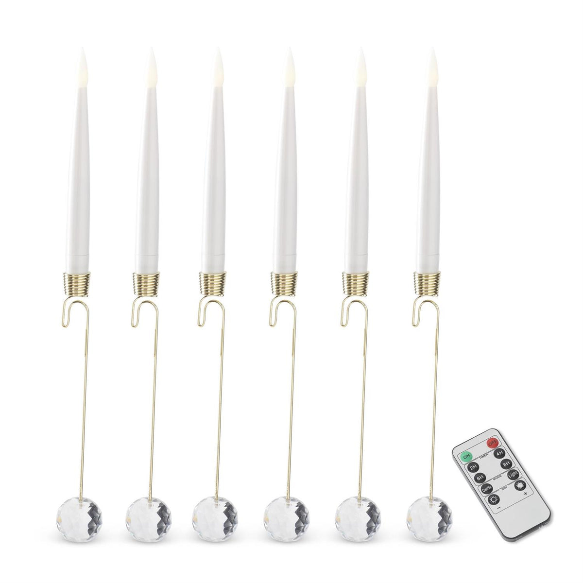 6" Glass Pendant Hanging White LED Candle Ornament w/Remote S/6