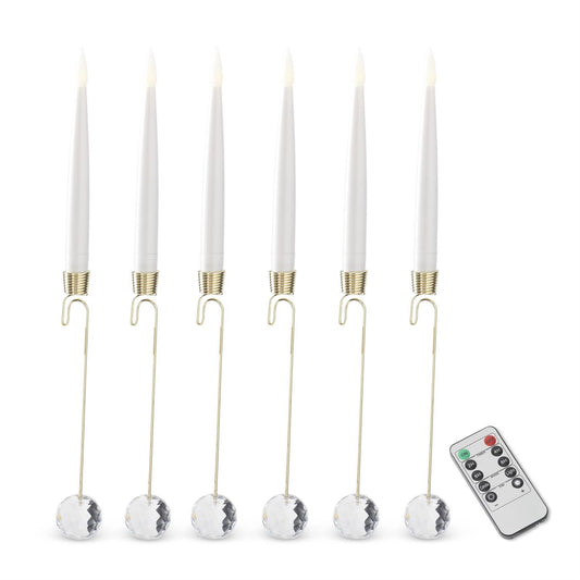 6" Glass Pendant Hanging White LED Candle Ornament w/Remote S/6
