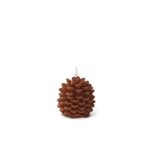 BROWN FLOCKED ON/OFF TOUCH LED PINECONE CANDLE W/TIMER