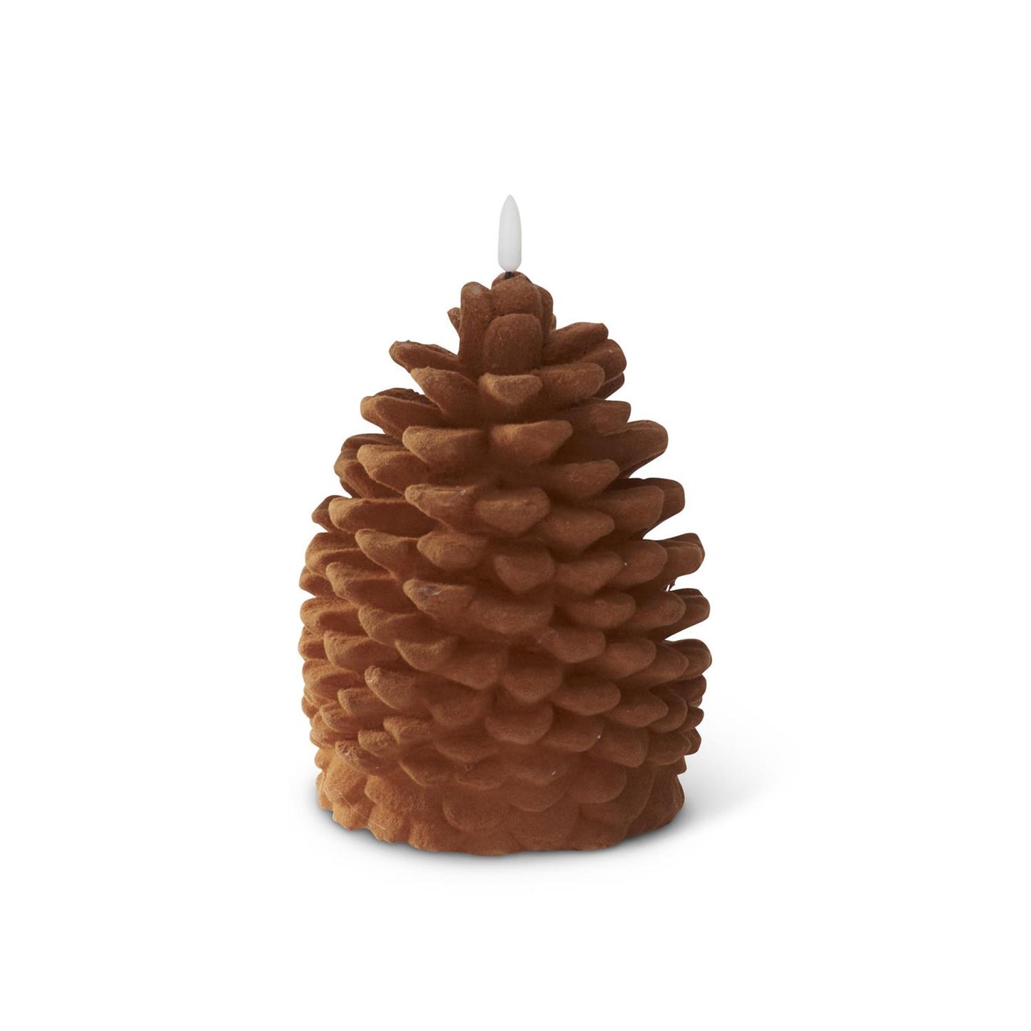 BROWN FLOCKED ON/OFF TOUCH LED PINECONE CANDLE W/TIMER