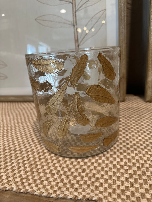 Bronze Leaf Embossed Glass Hurricane