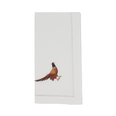 Embroidered Pheasant Hemstitch Napkin