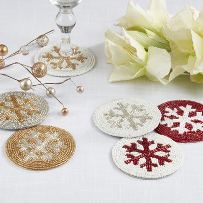 Beaded Snowflake Coaster S/4