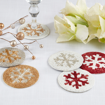 Beaded Snowflake Coaster S/4