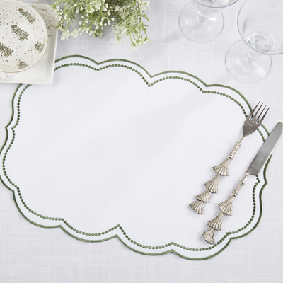 Embroidered Polka Dot Placemat W/ Scalloped Border
