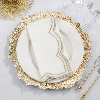 Embroidered Polka Dot Napkin W/ Scalloped Border