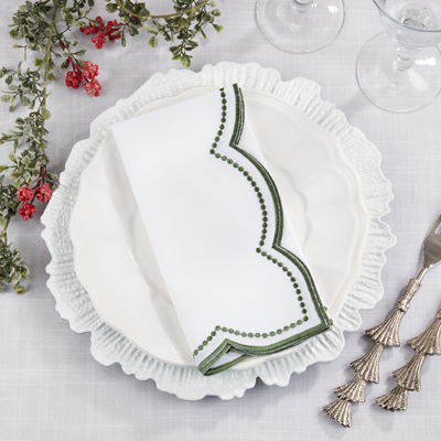 Embroidered Polka Dot Napkin W/ Scalloped Border