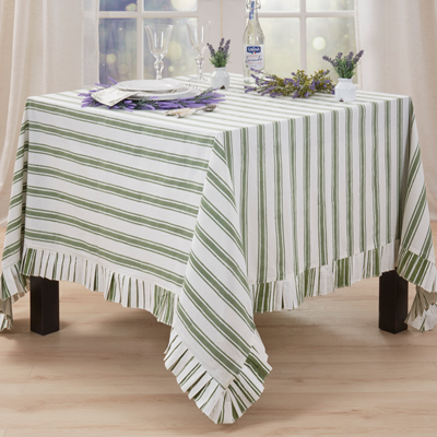 Striped Block Print Tablecloth - Green