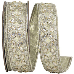 SUMPTUOUS JEWEL METALLIC PLATINUM DELUXE WIRED EDGE RIBBON 1.5" 5yd