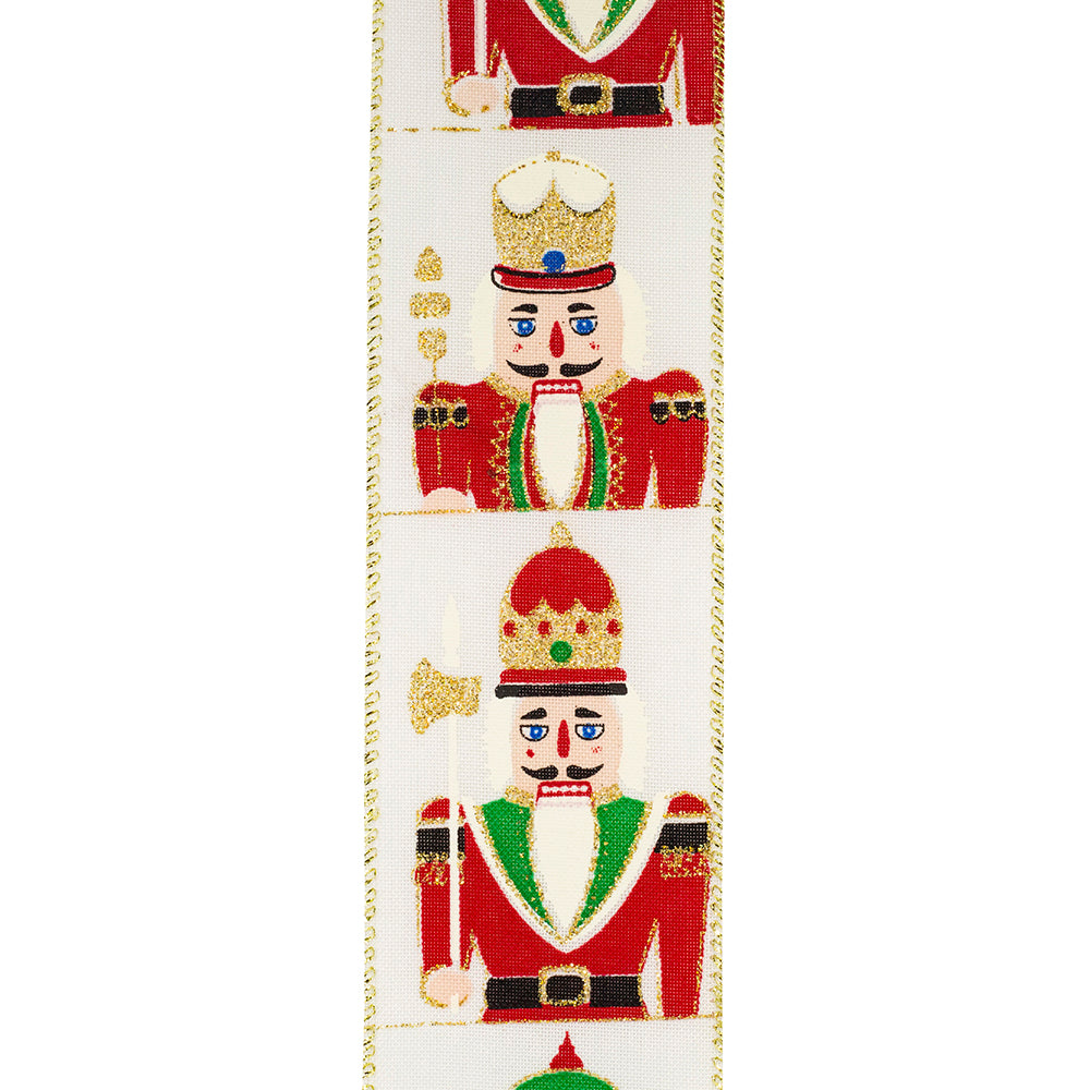NUTCRACKER GLITTERED REPEAT WIRED EDGE RIBBON