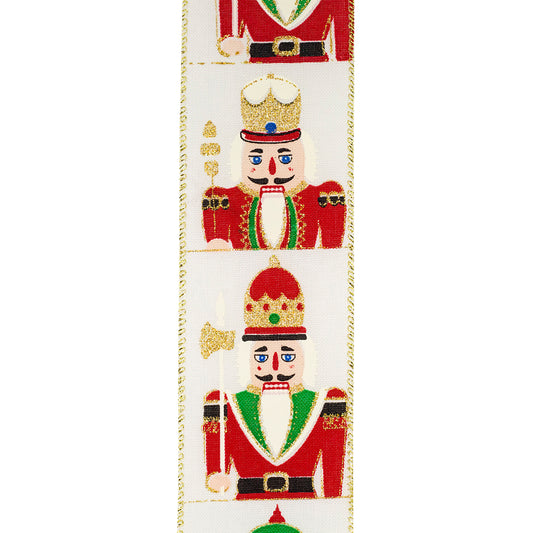 NUTCRACKER GLITTERED REPEAT WIRED EDGE RIBBON