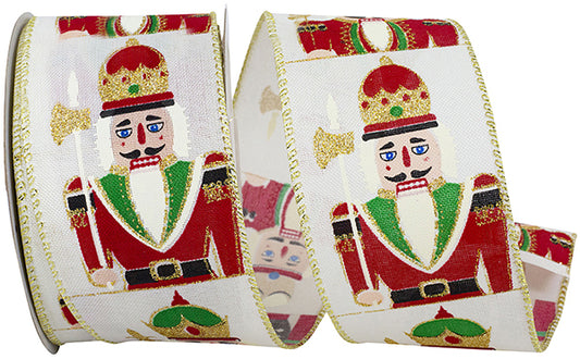 NUTCRACKER GLITTERED REPEAT WIRED EDGE RIBBON