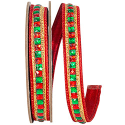 SUMPTUOUS JEWEL ACCENT DELUXE METALLIC BACKED WIRED EDGE RIBBON 7/8" 5yd