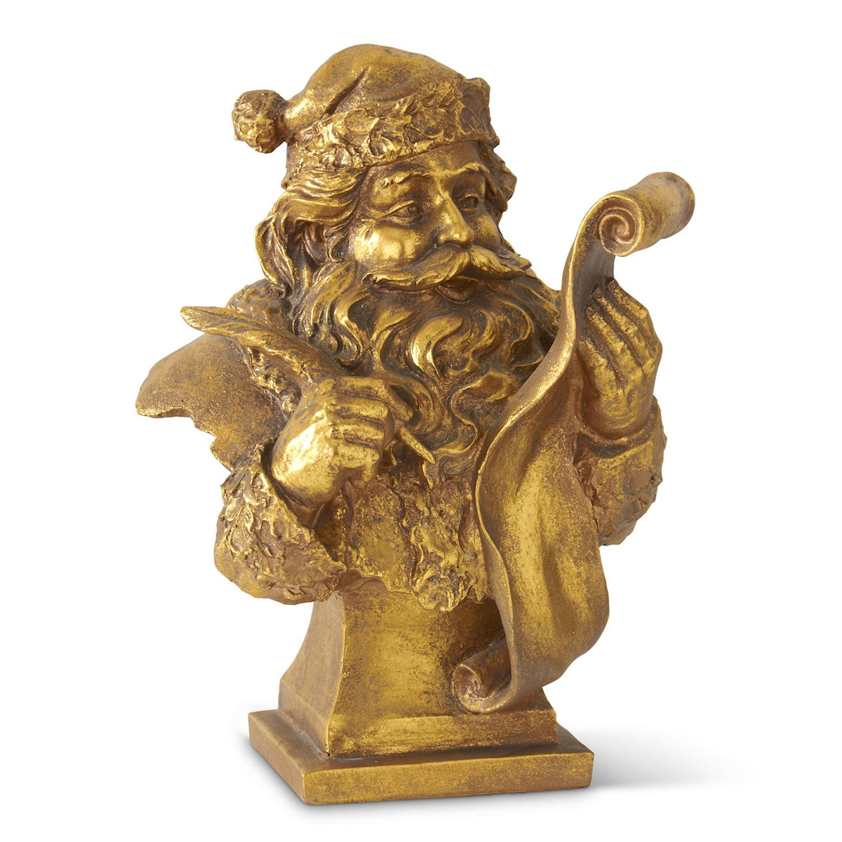 18" GOLD RESIN SANTA HOLDING LIST BUST