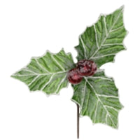 15"D Frosted Holly Pick - Green/Red