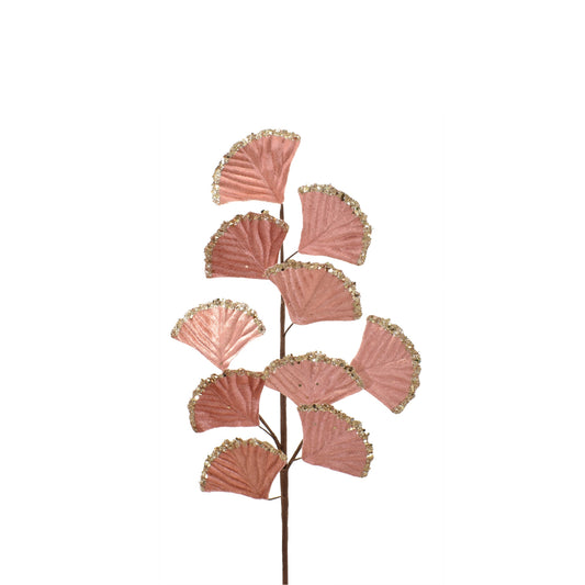 VELVET SHIMMER GINGKO LEAF SPRAY - ROSE 26.5''