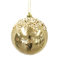 Pearl Icing Ornament Ball 4" -Lt. Gold