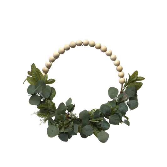 Boho Chic Wood Bead Eucalyptus Wreath 20"