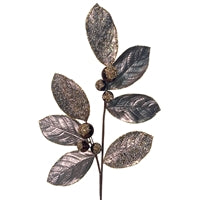 Icy Ice Metallic Magnolia Leaf Ball Spray 27.5" - Pewter