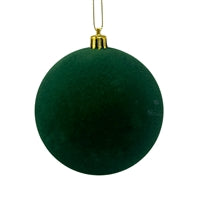 Plastic Flocked Ball Ornament - Hunter Green 4"